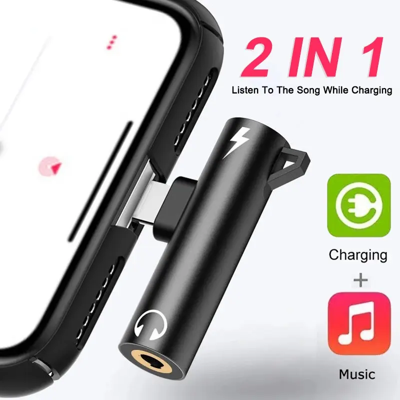 NEW 2 IN 1 Audio Headphone Charging Dual Adapter Splitter For iPhone XR XS X 7 8 11 11Pro For 3.5mm Jack to Earphone AUX Cable Smartphone Cellphone