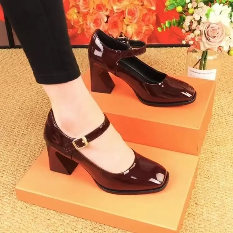 Giày cao gót chunky, mũi vuông, dành cho nữ, kiểu cắt nông