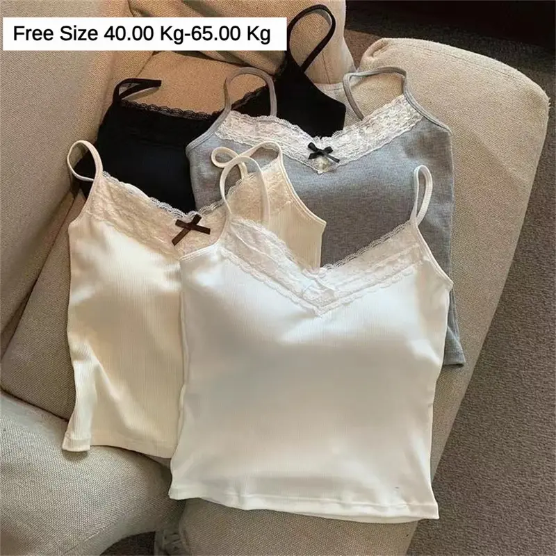 Áo Vest Hai Dây, Không Tay, Mềm Mại Và Co Giãn, Có Đệm, Dành Cho Nữ, Áo Ngực Nữ, Hàng Đầu Ren Voi Ren Voan Sen Top Women Kem, Ren 6