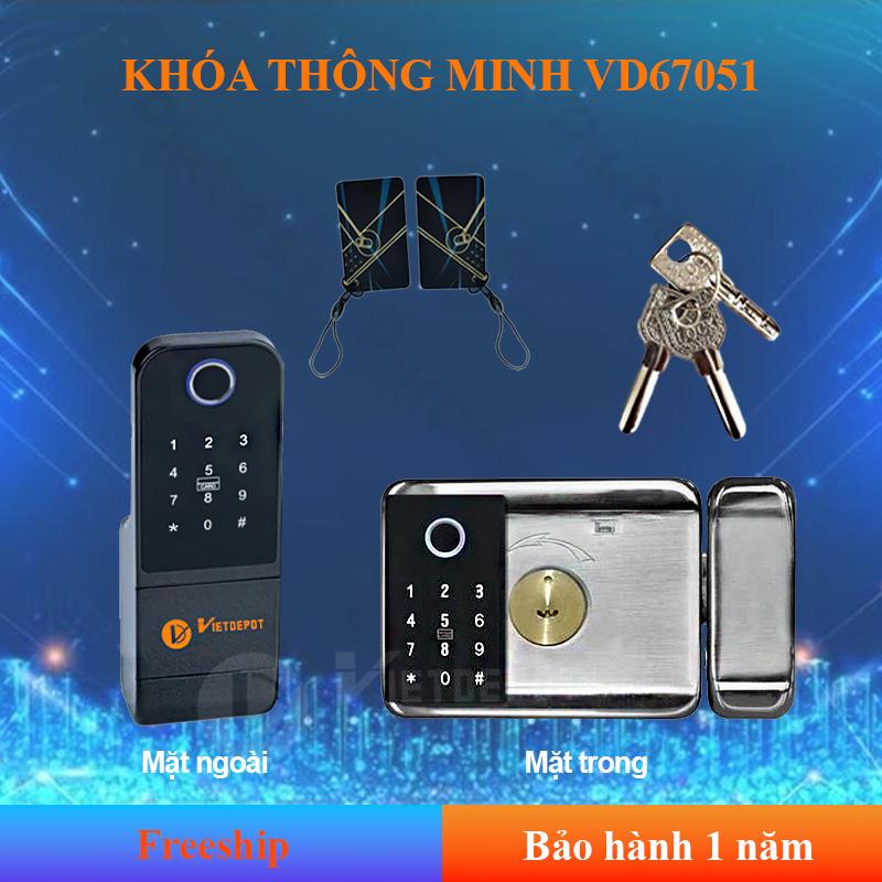 Khoá cửa cổng vân tay thông minh chống nước 2 chiều Viet Depot VD67052 mở khóa vân tay thẻ từ mật khẩu khóa cơ app Viet Smart