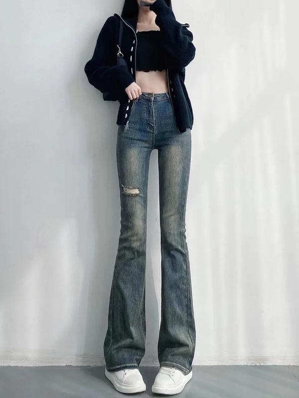  quần jeans loe co giãn rách 1 bên đùi màu sắc mới lạ phong cách hiện đại cực hot trend { FREEship} Nữ Women quần bakhuy 