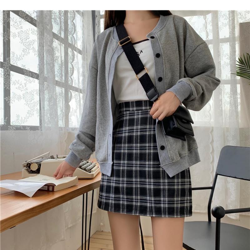 Product Introduction of Half length skirt, women's autumn outfit, new plaid bag buttacks half length skirt, black college style high waist slimming bag buttons A-line short skirt 8