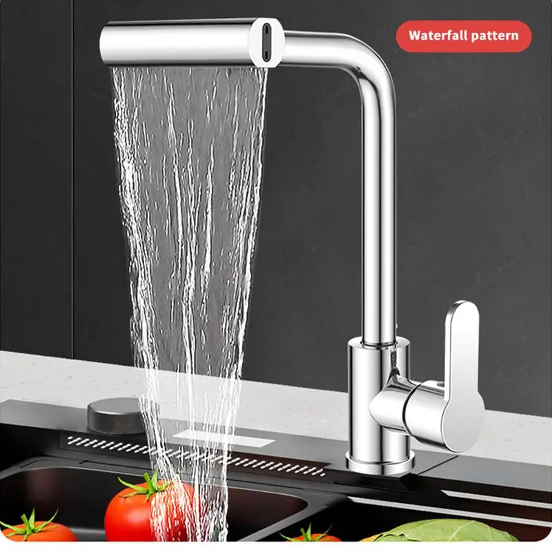 Waterfall Kitchen Faucet, 360° Rotating Waterfall Flow Spray Head Hot and Cold Water Sink Mixer, Kitchen Faucet, Kitchen Accessories, Home, Modern 8
