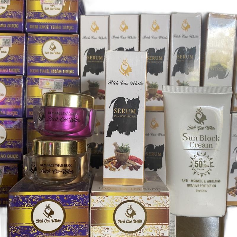 Combo dưỡng trắng + trị mụn + serum + chống nắng Bích Cao (4 món)
