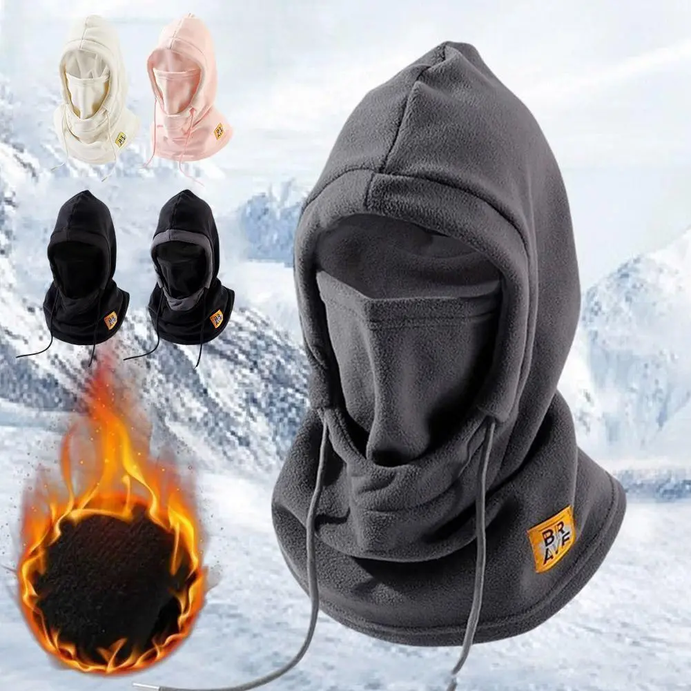 Outdoor Fleece Hat Windproof Thick Cap Coral Fleece Hood Scarf Outdoor Sports Cycling Hat Warm Pullover Hat In Winter