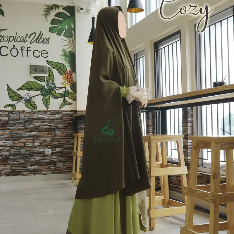 cozy khimar non pad jahit 4 lengan bolong Hitam Kerudung bergo jumbo khimar Syari Muslim Oval Jilbab Instan Wolfis Tangan 5