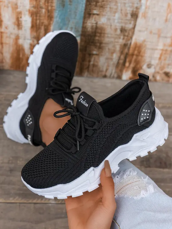 Women's Solid Color Lace Up Mesh Breathable Lightweight Running Shoes, Casual Comfortable Sports Shoes, All-match Round Toe Walking Shoes for Daily Wear 5