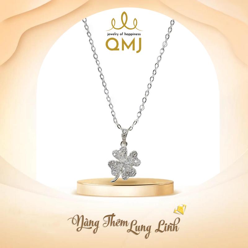  QMJ STORE GMV - DÂY CHUYỀN BẠC CỎ MAY MẮN VIP nạm đá bạc S925 cao cấp thiết kế dây liền mặt thời trang phụ kiện trang sức bạc cao cấp NT19 