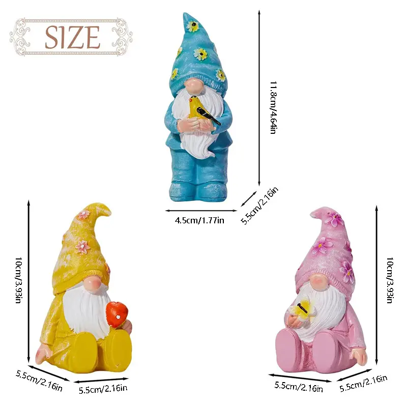 Garden Gnome Statue, 3 Counts/set Mini Resin Dwarf Ornament, Garden Decoration for Home Outdoor Yard Lawn, Home Decor Supplies 1