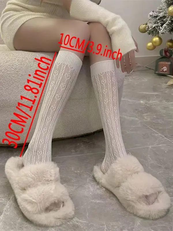 Women's 1 Pair Heart Design Hollow Out Lace Over The Calf Socks, Casual Soft Comfy Breathable Socks, Ladies Socks for Cosplay Lolita Daily Wear 8