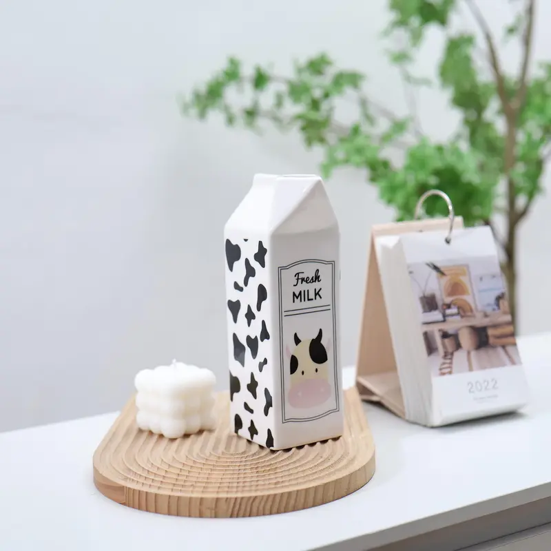 Fresh Milk Cow Pattern Ceramic Vase without Flower, 1 Count Creative Desktop Decorative Vase, Decorative Ornament for Home Living Room Bedroom Dining Room 6