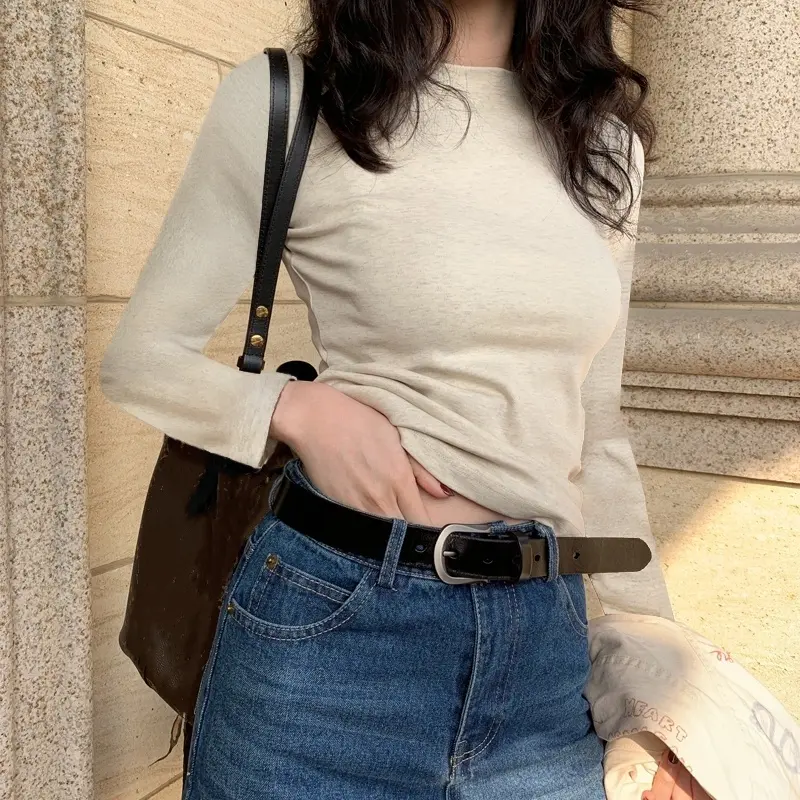 Áo baby tee thun nữ cotton dài tay cổ tròn trơn mỏng vừa vặn màu trắng phong cách mới mùa hè Kimee MA044D
