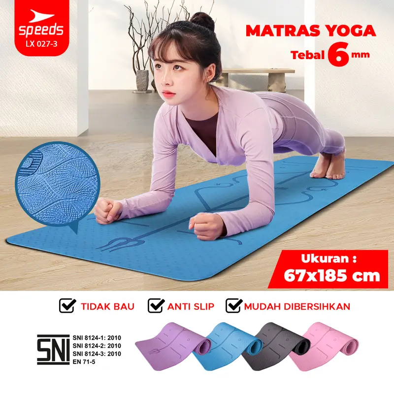 SPEEDS SNI Matras Yoga Mat Tebal 6mm Senam Mat Alas Olahraga Karpet Yoga Berstandar 027-3 0