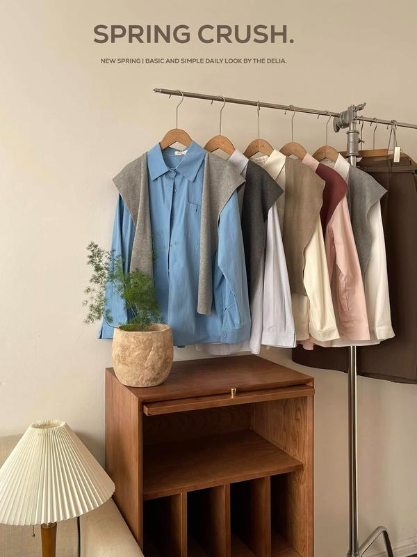 2520 - ÁO SƠ MI CỔ ĐỨC THÔ HÀN DÀI TAY TRƠN KÈM KHĂN LEN