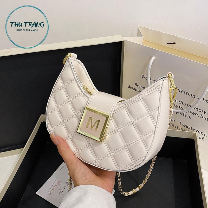 Túi Xách Kẹp Nách, Đeo Chéo Chữ M Bag Da Đeo Vai Nhung Kem sam  túi Nữ túi  sâm trắng