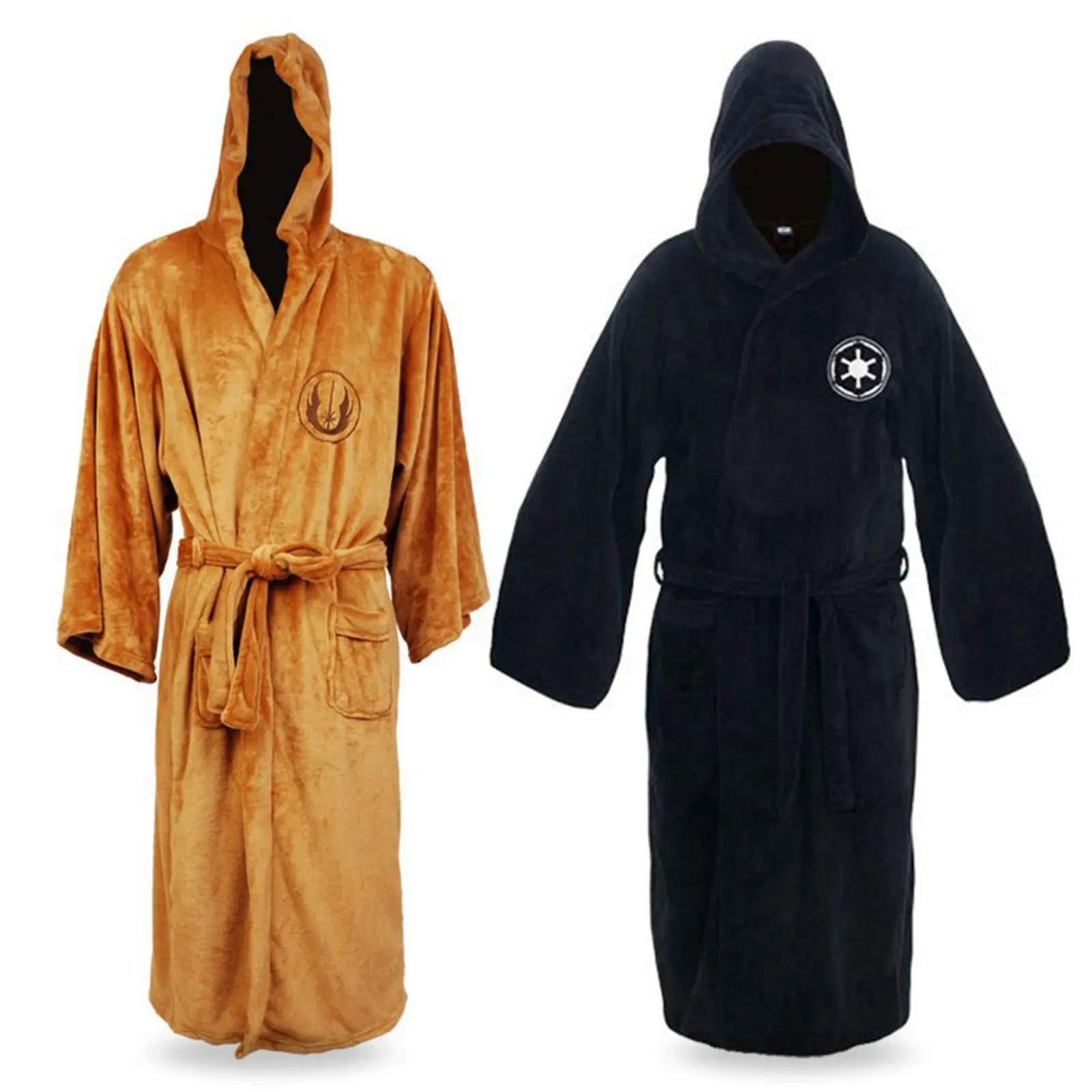 Male Flannel Robe Hooded Thicken Solid Color Long Sleeve Homewear Autumn Winter Star Pattern Belt Nightgown Bathrobe for Bedroom