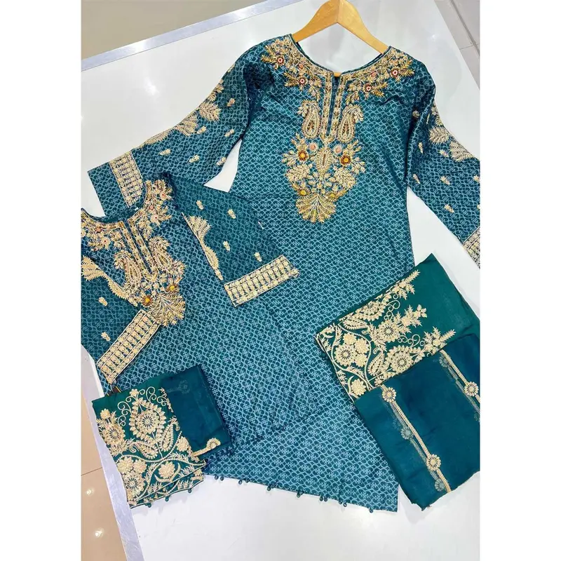ZN2605 Teal Readymade Mother & Daughter Viscose Suit 0