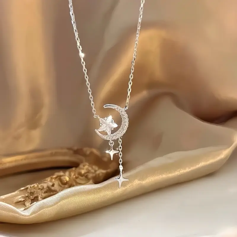 (Bebas beli 2 dapat bonus) K65 COD Kalung bulan bintang pesta Zircon titanium wanita 0