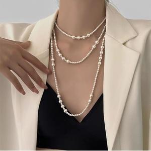 โซ่เสื้อกันหนาว, สง่างาม, ยาว, ซ้อนหลายชั้น, สร้อยคอมุกอเนกประสงค์, สไตล์เฮปเบิร์น, สง่างาม, สร้อยคอผู้หญิง, เครื่องประดับ