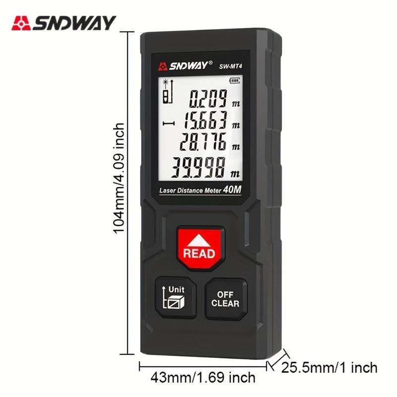 40M/131ft SNDWAY Pro Laser Distance Meter - High-Accuracy Digital Measure Tool with Large Backlit Display, Self-Calibration, and Battery Powered Operation - Portable Handle Electronic Ruler for Easy Measurements 4