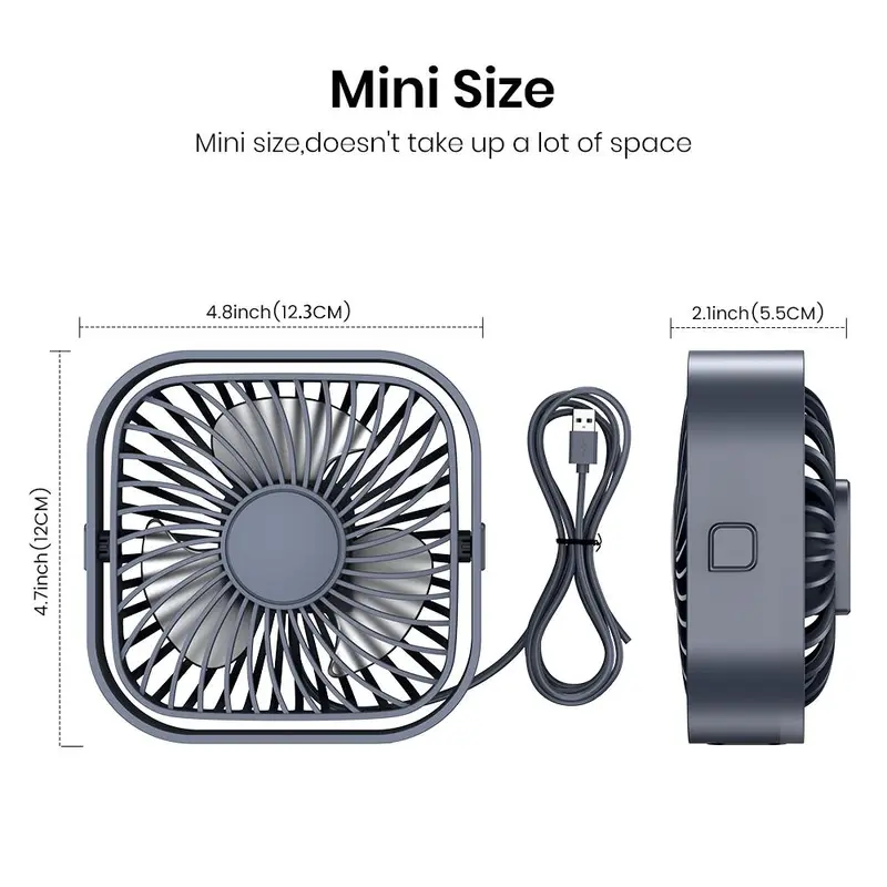 USB Powered Desk Fan, 360° Adjustable Angle Mini Fan, Portable 3 Wind Speeds Desktop Fan, Adjustment Table Fan For Home Office Car 6