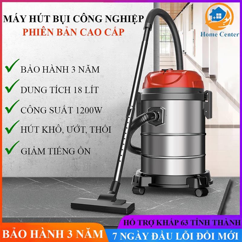 Máy hút bụi công nghiệp, máy hút bụi đa năng công suất lớn 1200W với dung tích 18L tích hợp 3 chế độ hút khô, hút ướt và thổi bụi mạnh mẽ. Bảo hành 3 năm trên toàn quốc, lỗi đổi mới 7 ngày đầu nhận sản phẩm.