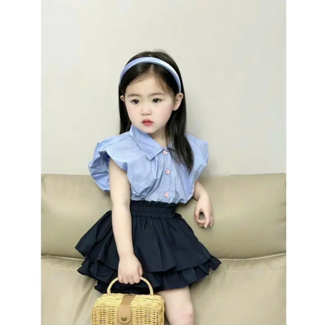 [HẰNG KIDS] set áo sơ mi tay hến kèm quần váy cho bé gái 8-32kg