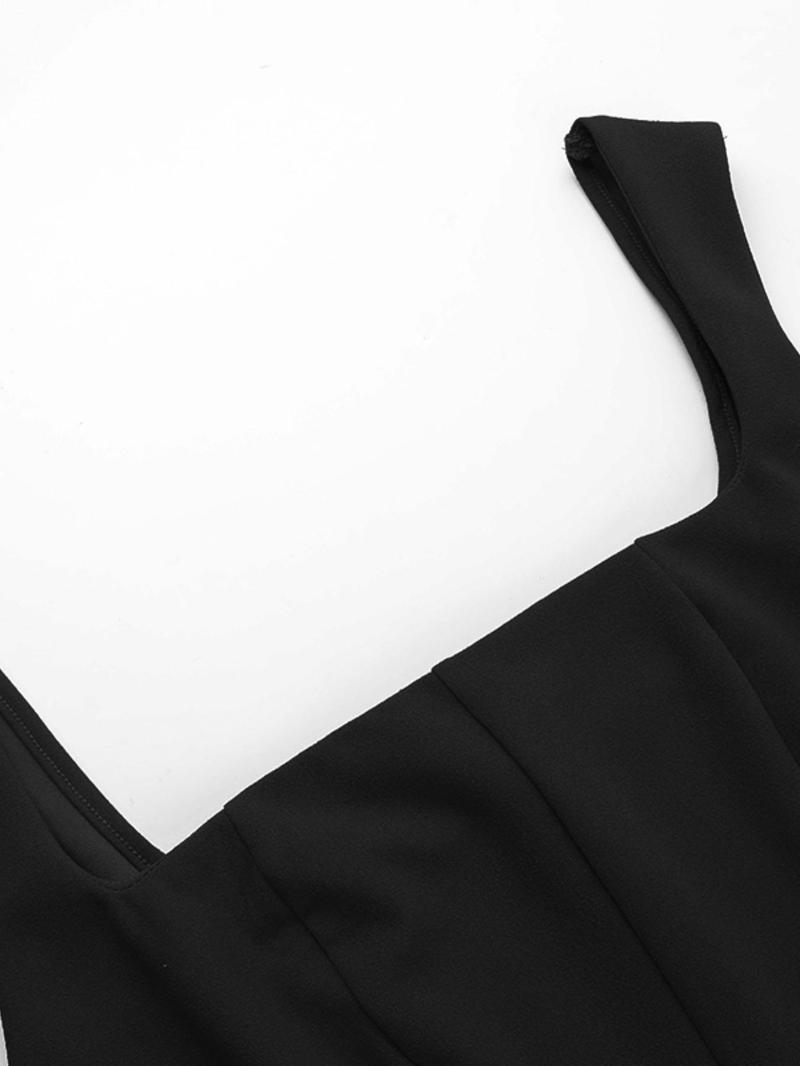 Product Introduction of Women's Plain Backless Square Neck Tank Dress, Elegant Sleeveless Fit & Flare Dress for Party Dating Wear, Ladies Clothes for All Seasons 8
