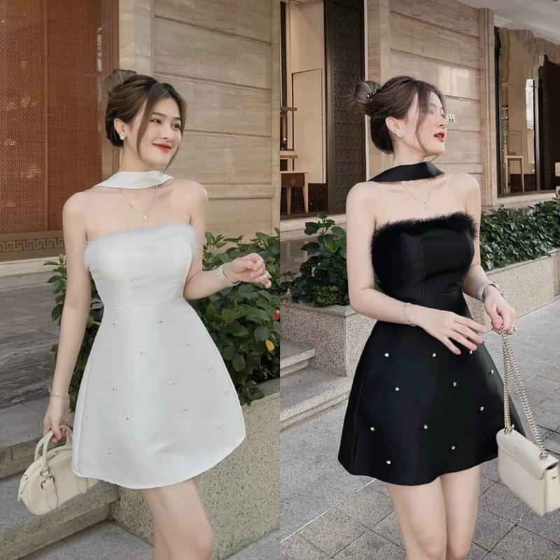 Đầm đi tiệc Loili Dress tafta đính cườm phối hạt cườm sang trọng cho Nữ Women - Trắng/Đen