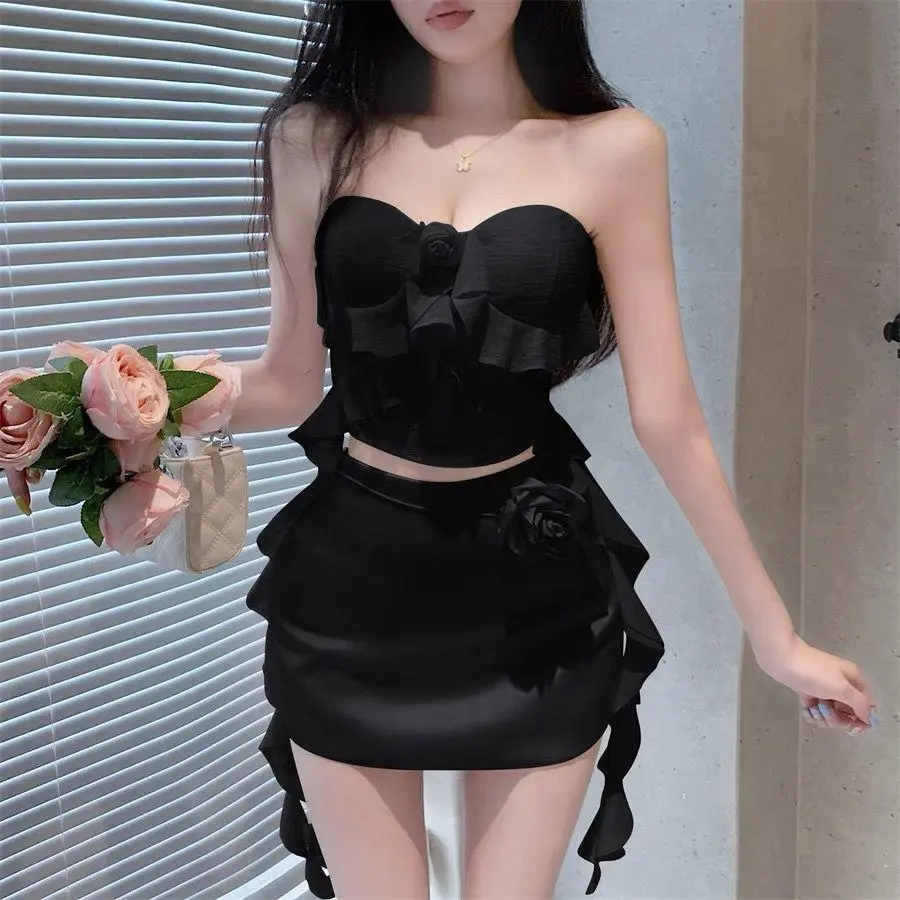 Áo Ống Không Tay Áo Vest Ngắn Áo Vest Lưng Hở, Phong Cách Mùa Hè Dễ Thương Và Gợi Cảm, Áo Ngắn, Thiết Kế Hoa Trắng, Áo Mặc Bên Ngoài, Dành Cho Nữ Top Women Top Women Voan Kaki