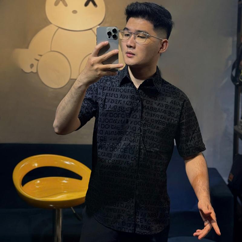 Áo sơ mi nam đen họa tiết vân nhung DG chất cotton mềm co dãn nhẹ - Menswear sơ  micaro 1