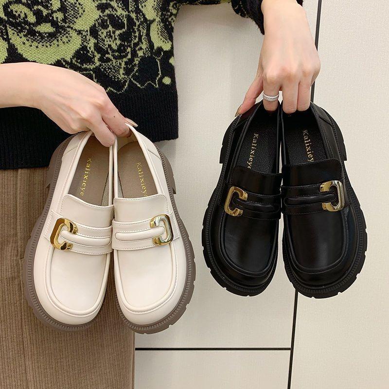 Product Introduction of Plover Authentic Leather Loafers Women's 2023 Spring and Autumn New Platform Thick Heel Pumps British Style Versatile Small Leather Shoes 9