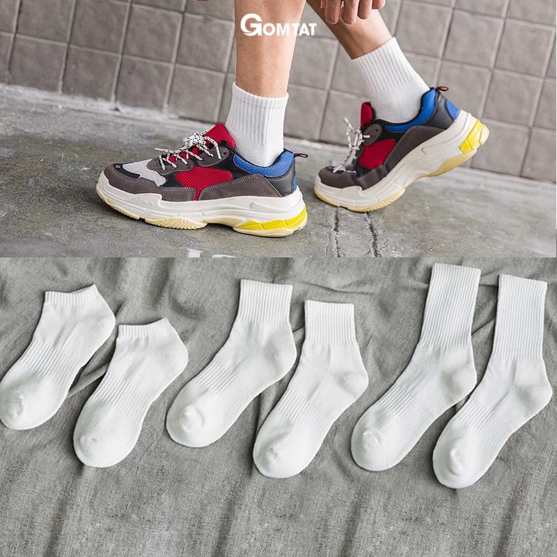 Tất Vớ Trơn Cổ Ngắn Cổ Trung Cổ Cao Nam Nữ Thời Trang Unisex Cotton Style Hàn Quốc Menswear, Trắng - LISU