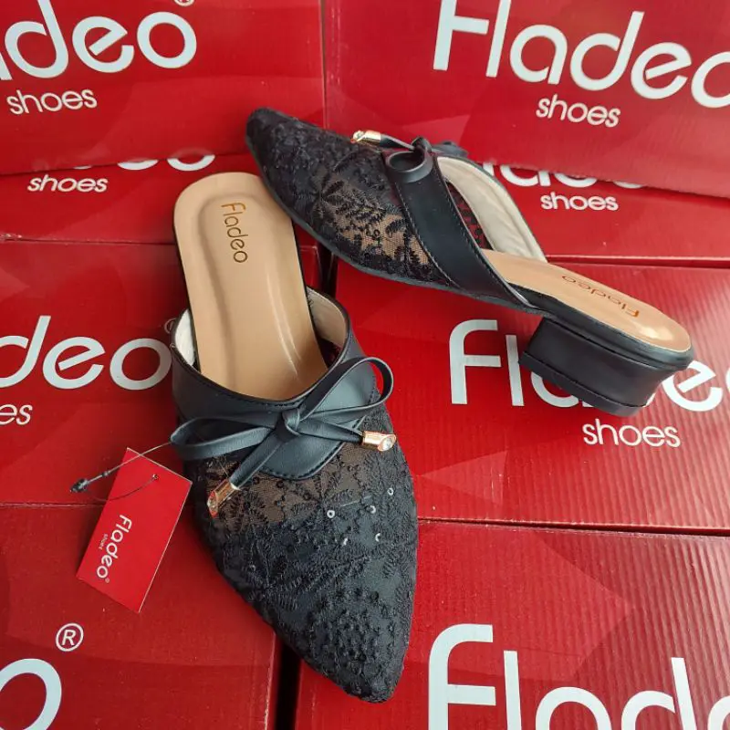 Fladeo Sendal Bustong Brukat Wanita Hak 3cm Elegan Hitam Krem Moka Salem Size 37-41 8