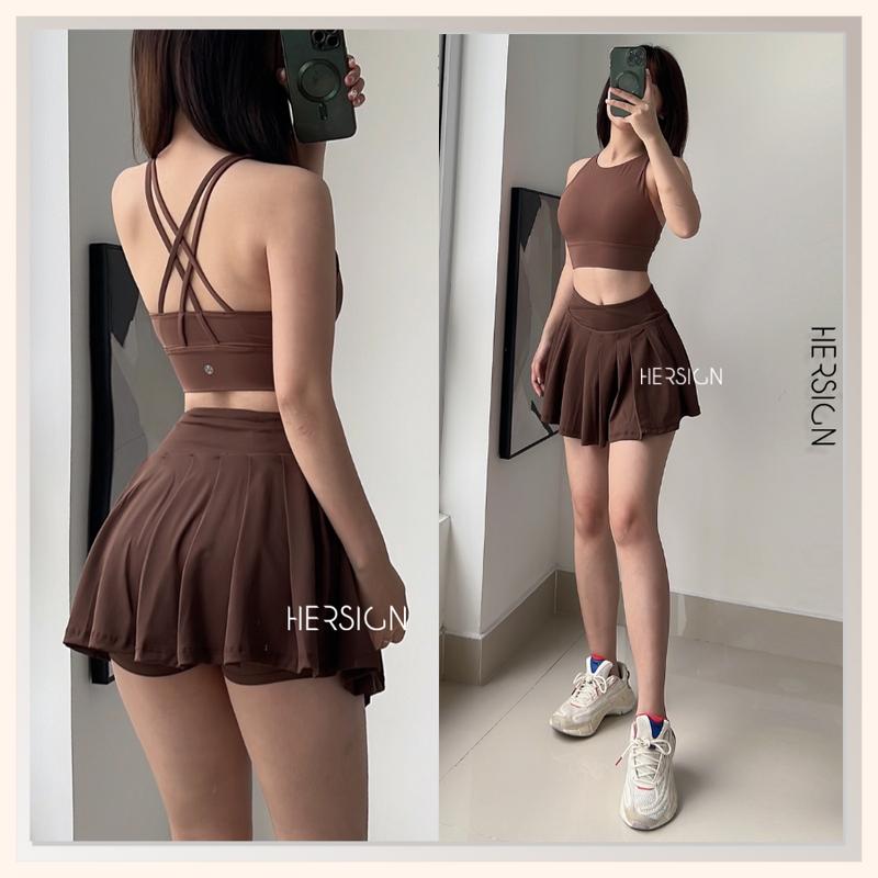 PICKLEBALL Set đồ thể thao nữ chơi pickleball, tennis, golf Set áo croptop chân váy xoè HERSIGN-SMIXB21V04A
