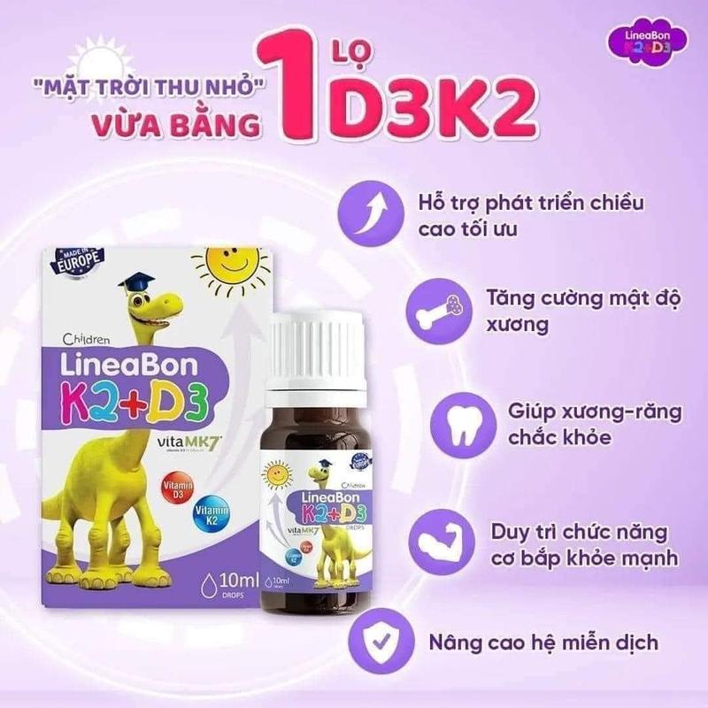 vitamin D3K2 Lineabon tinh khiết hỗ trợ hấp thu canxi dạng nhỏ giọt tiện lợi 10ml Cho Bé Men Vi Sinh 5