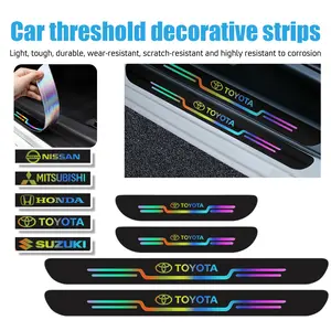 4PCS/Set Stiker Pelindung Pijakan Lantai Pintu Mobil / Stiker Mobil Universal Carbon Fiber Car Door Step Sill Plate