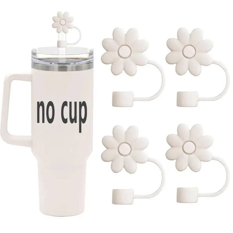 Flower Shaped Straw Cover, 4pcs Silicone Straw Lid Cover, Mini Dust-proof Drinking Straw Topper, Tumbler Cups Accessories, Drinkware Accessories for Home Kitchen Outdoor Sports
