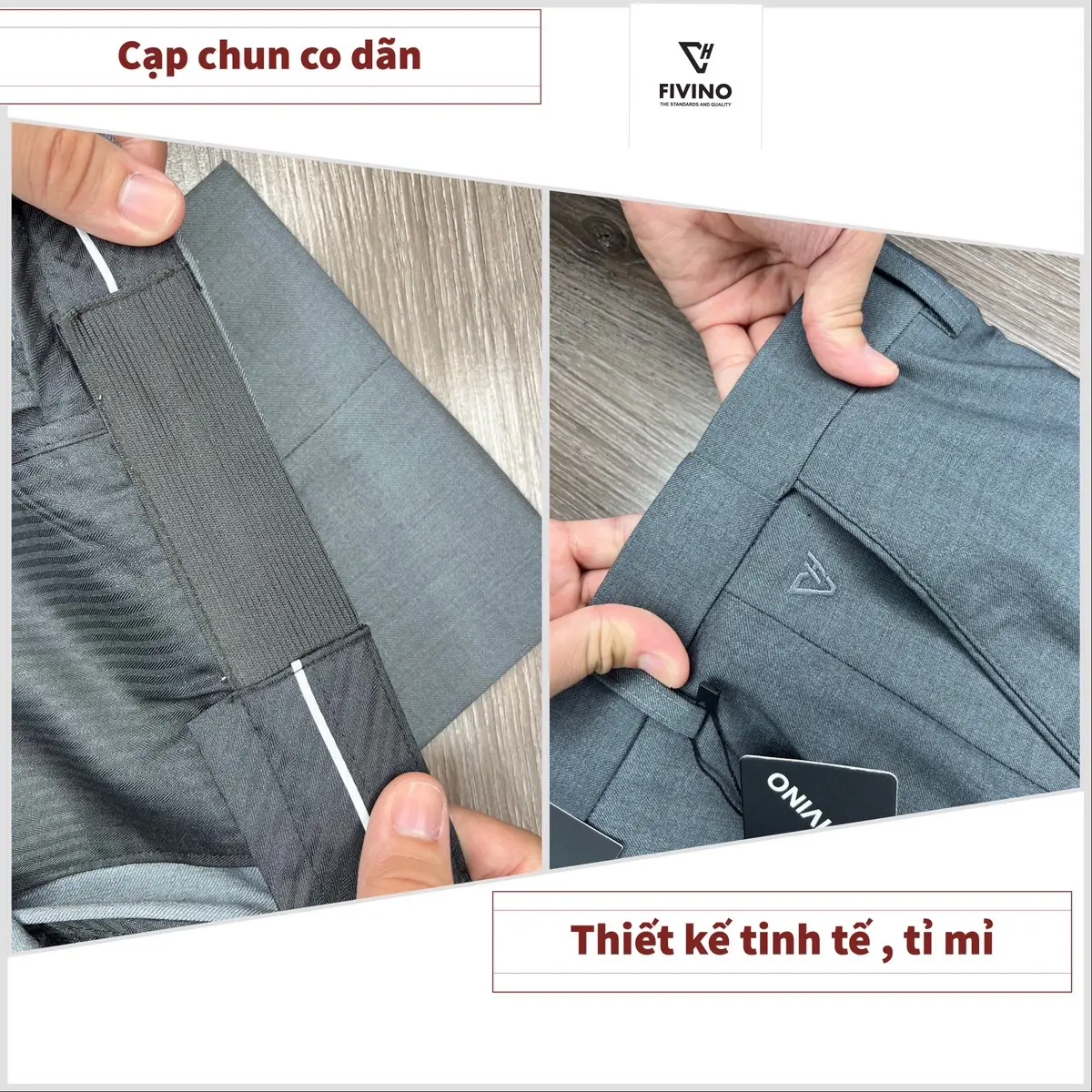 Quần tây Fivino dáng simfit 17-19 cm cạp chun Menswear Nam chất liệu mát nhẹ thấm hút mồ hôi tốt( mua 2 quần kèm thêm 1 sịp)