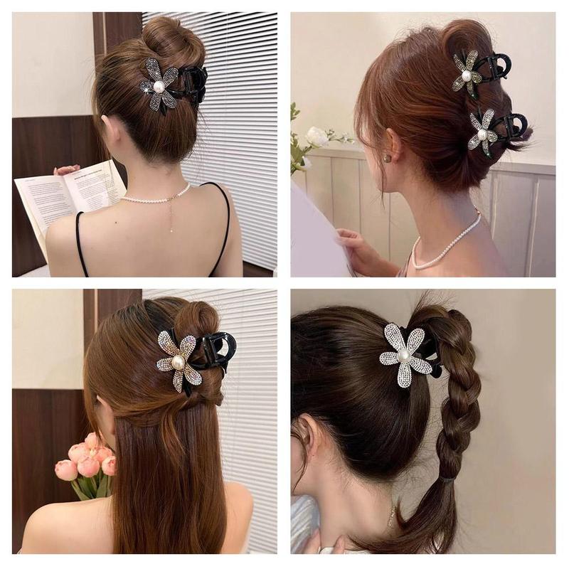 Product Introduction of Light Luxury Simple And Elegant Sparkling Flower Clip Female Bun Hair Clip Back Of Head Hair Clip Bright Flash Flower Shark Clip Versatile Exquisite Headdress 27