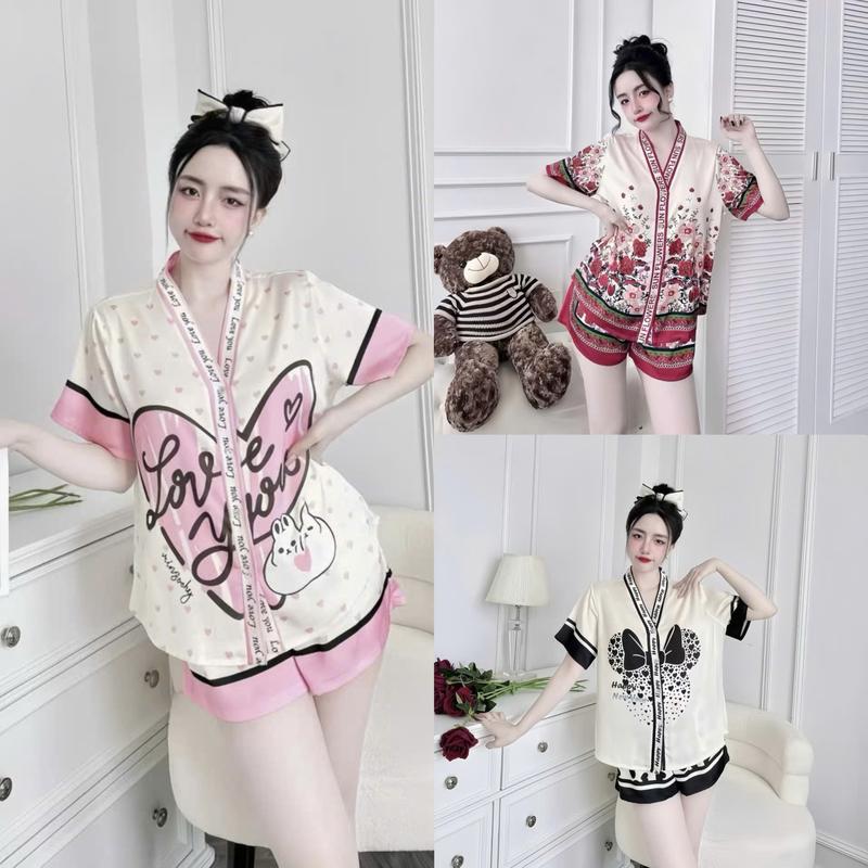 Đồ ngủ nữ pijama mặc nhà set bộ đồ ngủ pyjama Hisexy Lụa Latin cộc tay quần đùi P10 Women Quần Ngủ