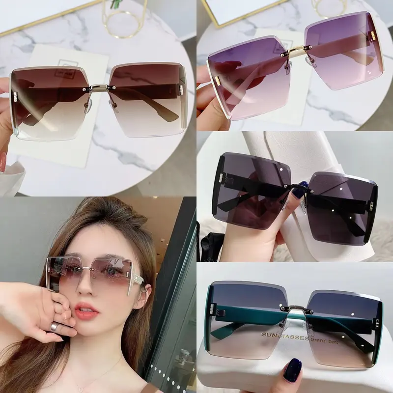 Kính Râm Vuông, Dành Cho Nữ, Không Khung, Chống Bức Xạ, Thích Hợp Cho Mùa Hè, Kính Đi Xe Đạp Nữ, Kính Râm 1