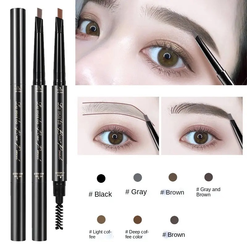Chì kẻ mày hai đầu, bút xoay tự động, cọ xoắn ốc, mịn, dễ vẽ, dành cho người mới bắt đầu, không thấm nước, không thấm mồ hôi, tự nhiên, bền