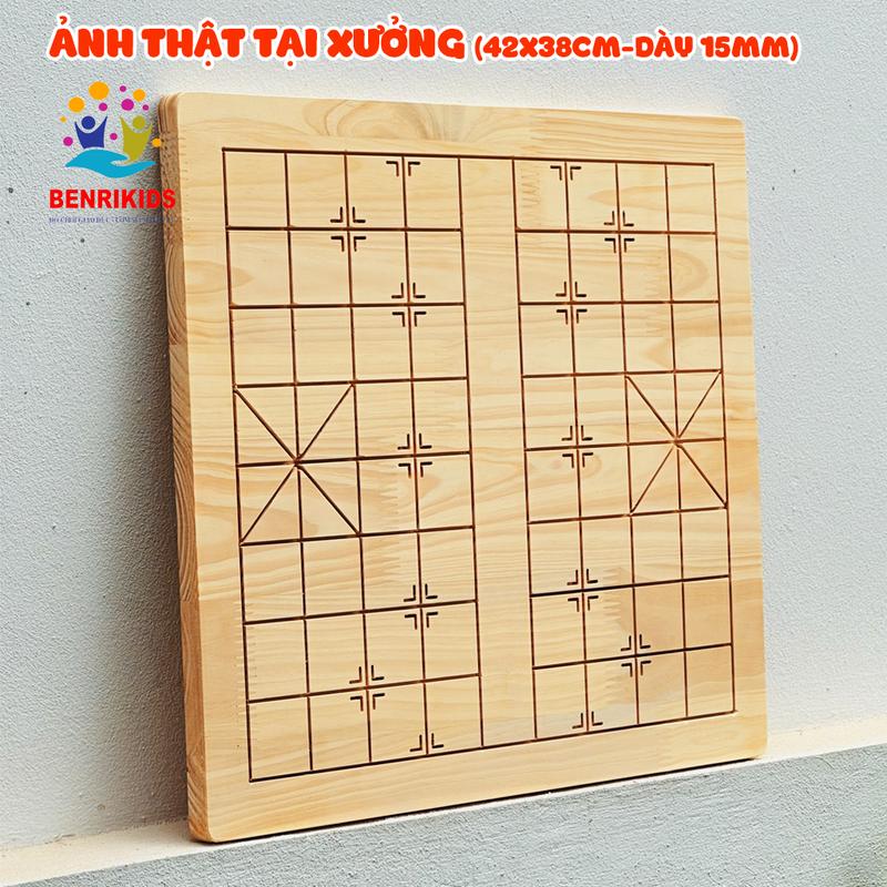 Bàn Cờ Tướng chiến thuật Nguyên Khối Không Kèm Quân Cờ Gỗ Thông Dày Dặn Khổ Bàn 42x38CM Cắt CNC Tinh Xảo