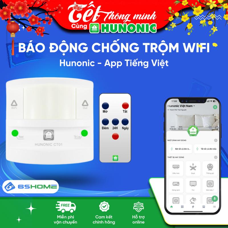Thiết Bị Chống Trộm, Báo Khách WiFi Hunonic CT01, App Tiếng Việt, Phát Hiện Chuyển Động, Còi Hú Cảnh Báo Qua Điện Thoại