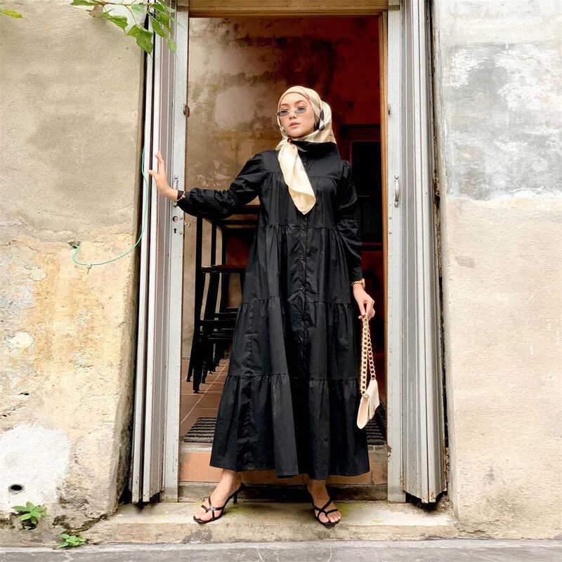 Product Introduction of 2024 New Women's Dress Cotton Splicing Women's Dress Muslim Women's Dress Solid Color Casual Loose Women's Long Dress 8
