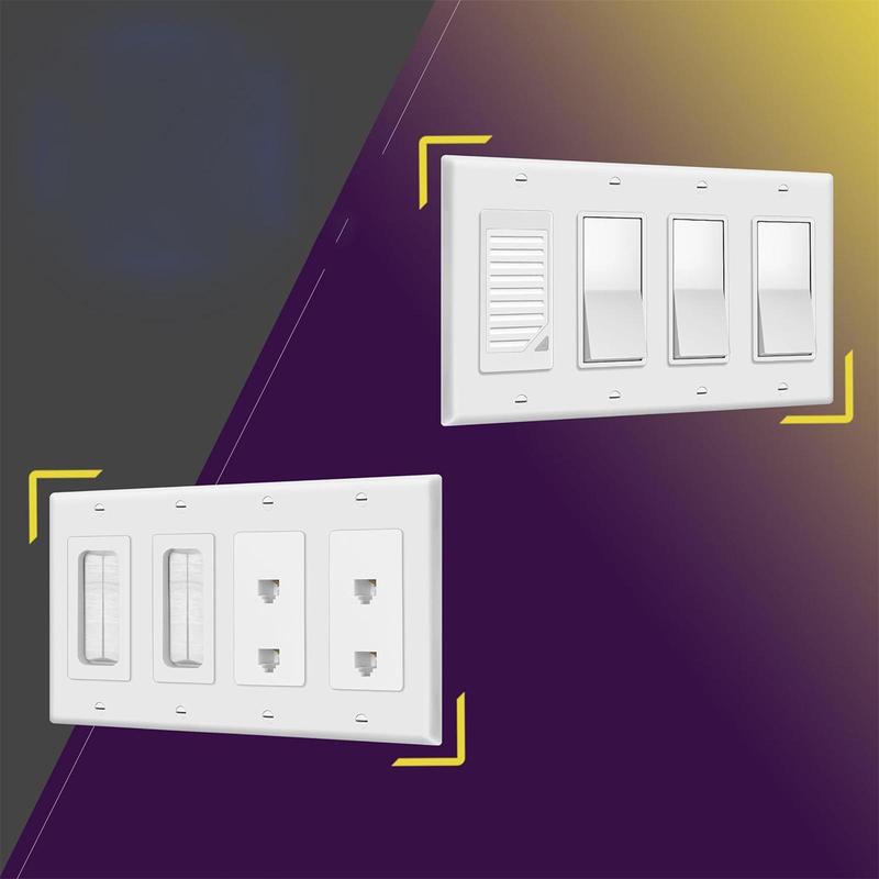 4-Gang Decorative Wall Plate, Unbreakable Thermoplastic Faceplate Cover for Decorator Receptacle Outlet Switch, Home Improvement Supplies 3