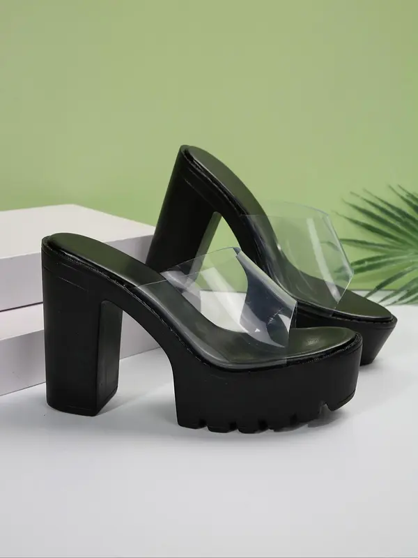Women's Fashionable Solid Color Platform Sandals, Casual High Heels Sandals for Summer, Transparent Shoes for Daily Wear, for Students Outdoor 4