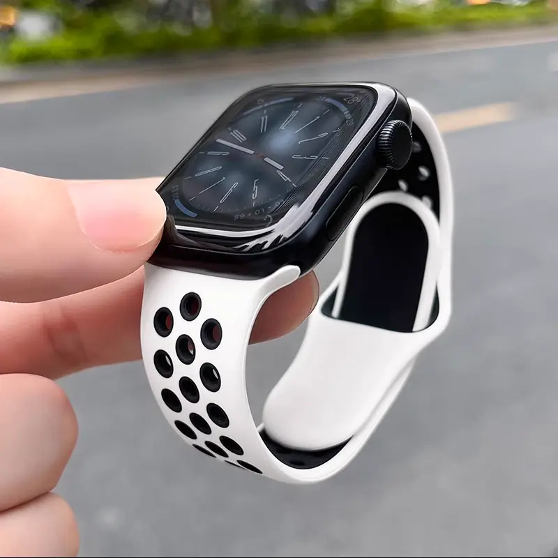 Dây đeo bằng silicon, dành cho iWatch Ultra Series 8 / 7 / 6 / SE / 5 / 4 / 3 / 2 / 1, Có 38mm, 40mm, 42mm, 44mm, 41mm, 45mm và 49mm, Thiết kế lỗ thoáng khí, Thích hợp cho thể thao 0