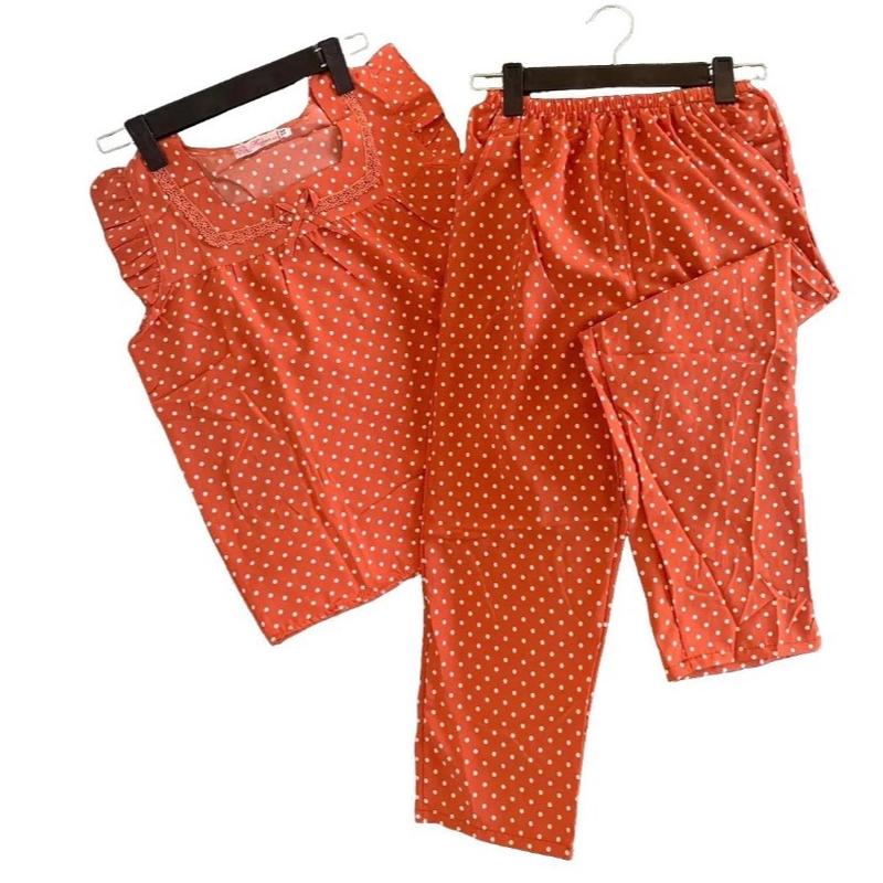 (40-75kg) Đồ bộ chấm bi chất lụa hàn quần dài 9 tấc, quần có túi 5